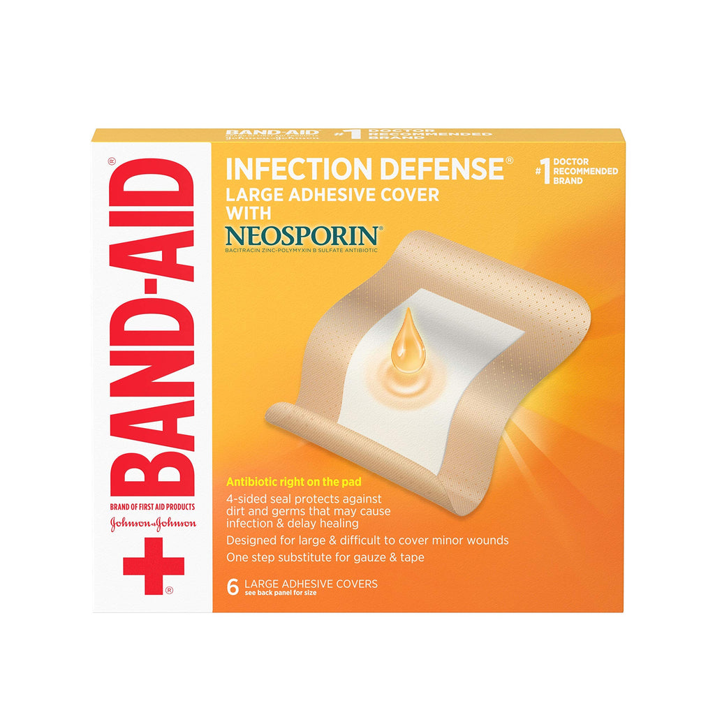 Band-Aid Brand Infection Defense Adhesive Wound Covers with Neosporin Antibiotic Ointment On The Pad for First Aid Wound Care, B