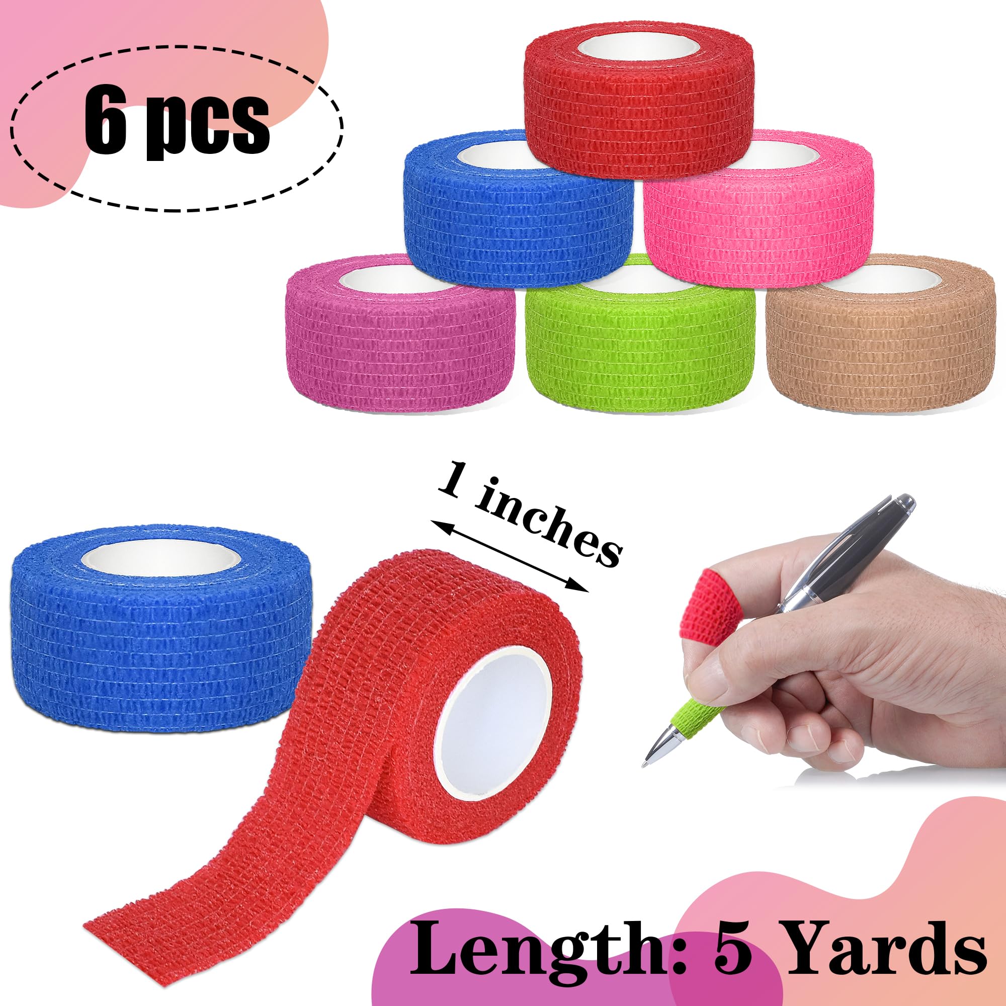 Twavang 6 Pack 1 Inches Self Adhesive Bandage Wrap Breathable Cohesive Bandage Elastic Tape for Pets, Athletic, Sports, Wrist, K