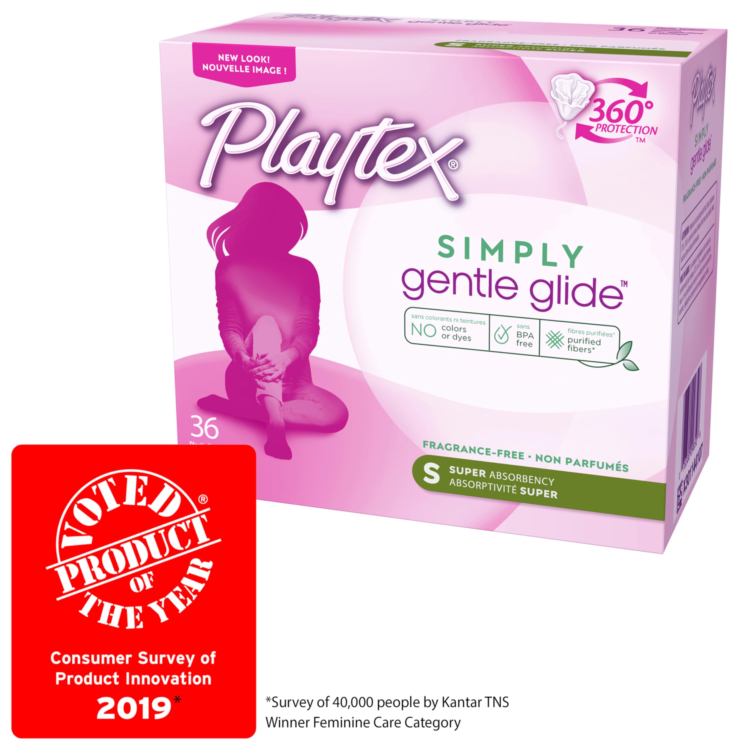 Playtex Simply Gentle Glide Unscented Tampons, Super Absorbency, 36 Count (Pack of 1) (Packaging May Vary)