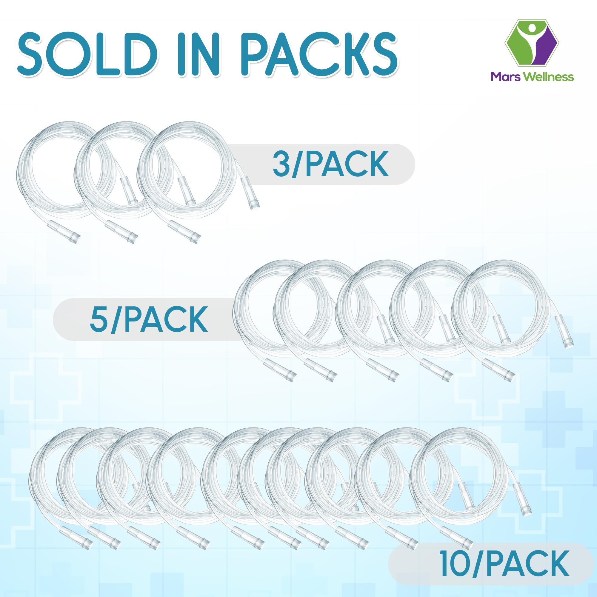 Mars Wellness Oxygen Tubing - Premium Clear Crush Resistant Oxygen Tubes - 7 Foot - 3 Tubes