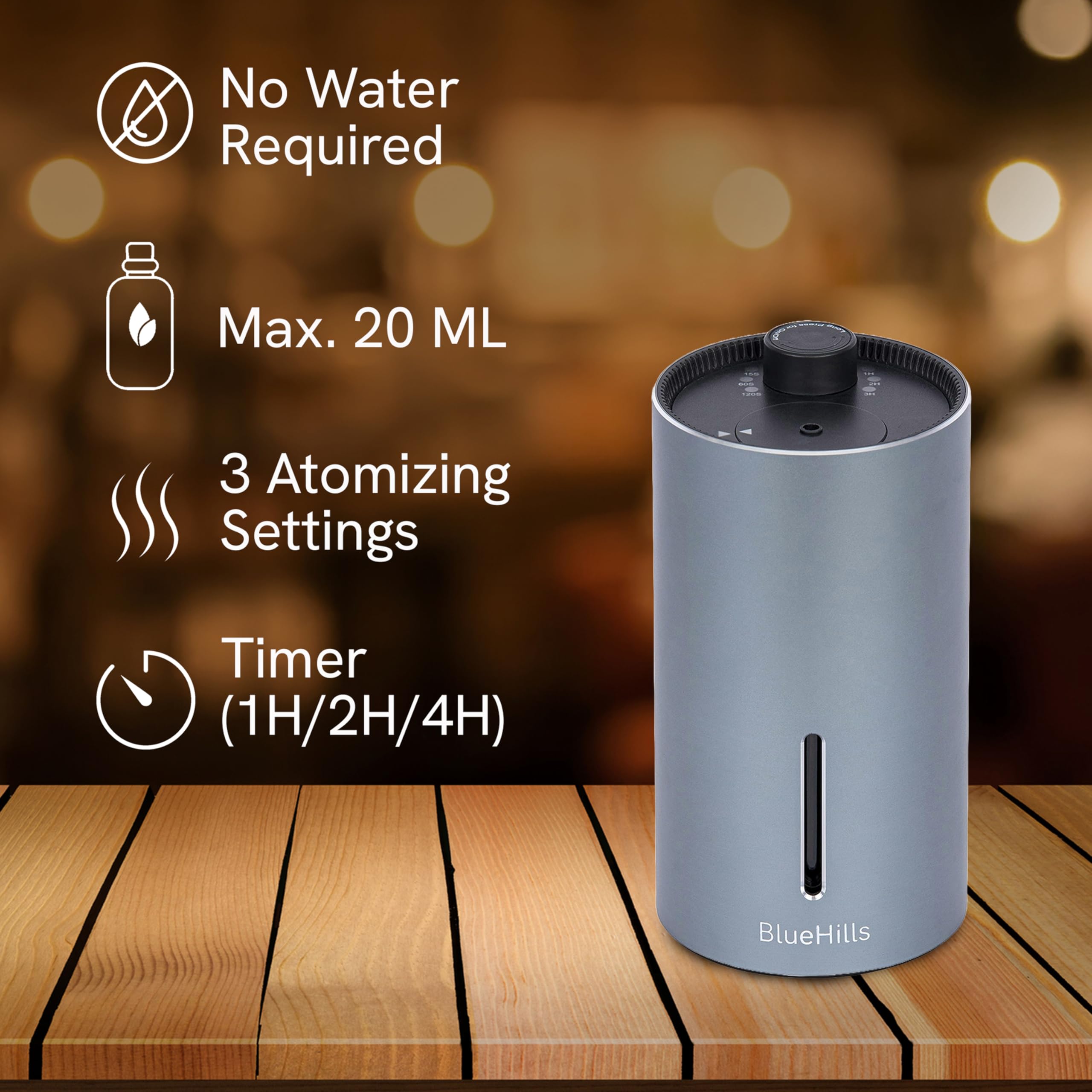 BlueHills Waterless Diffuser Cordless Car Essential Oil Aroma for Essential Oils Large Room Portable USB Travel Hotel Home Long