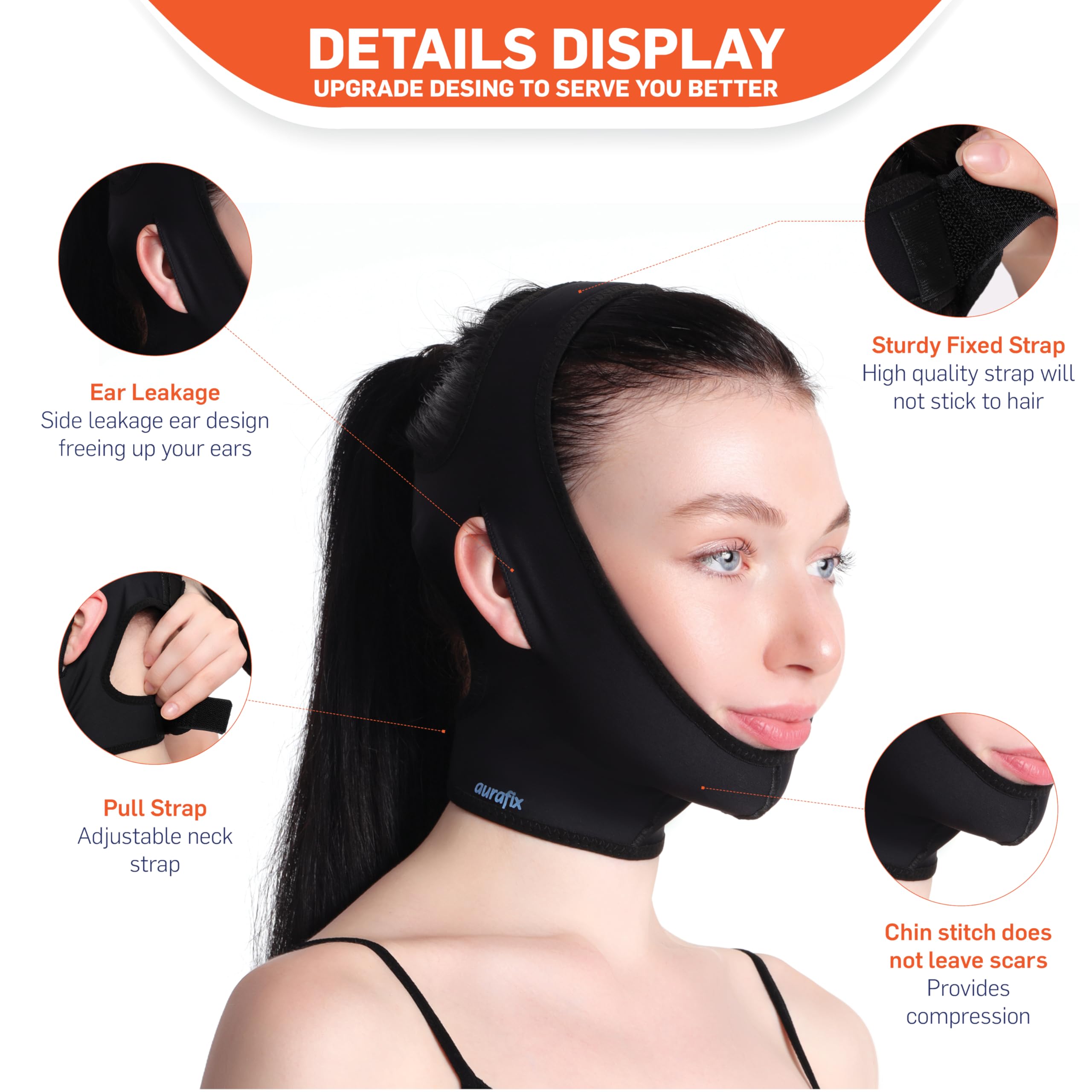 Post Surgical Chin Strap Bandage for Women Neck and Chin Compression Garment Wrap Face Straps Jowl Tightening Chin Lifting (M, B