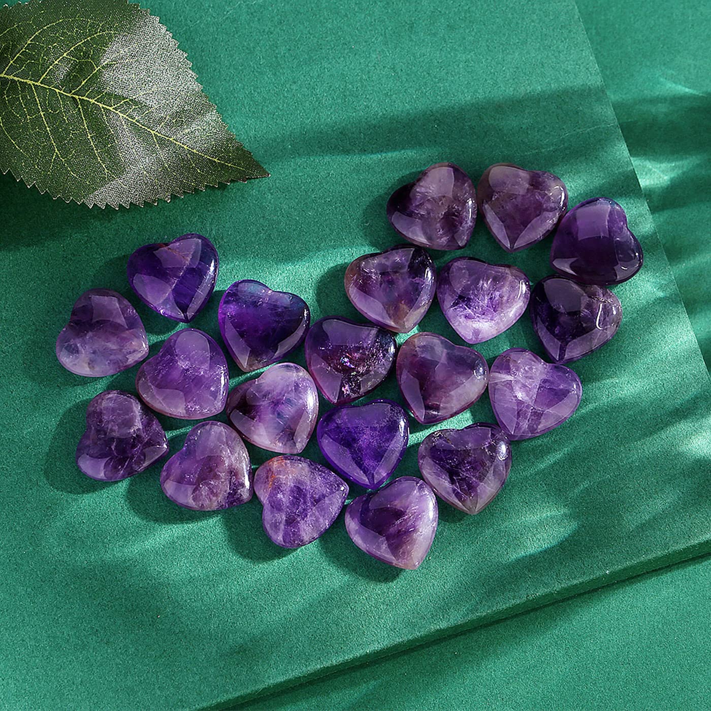 QINJIEJIE 20 PCS Amethyst Heart Crystal Purple Healing Crystals Natural Cute Stones Pocket Healing Palm Love Bulk Set Wholesale