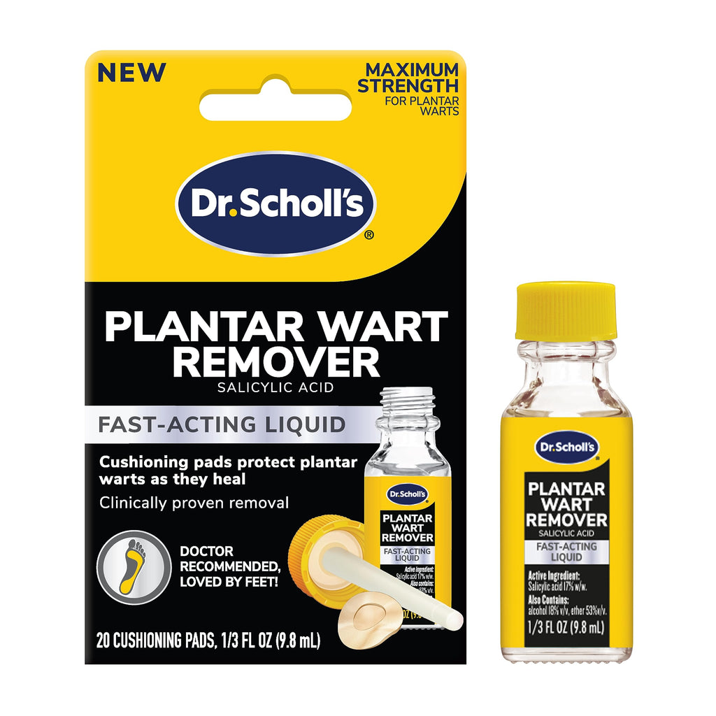 Dr. Scholl's Liquid Plantar WART Remover // 1/3 Fl Oz, Clinically Proven, Fast-Acting, Maximum Strength for Plantar Warts, 20 Tr