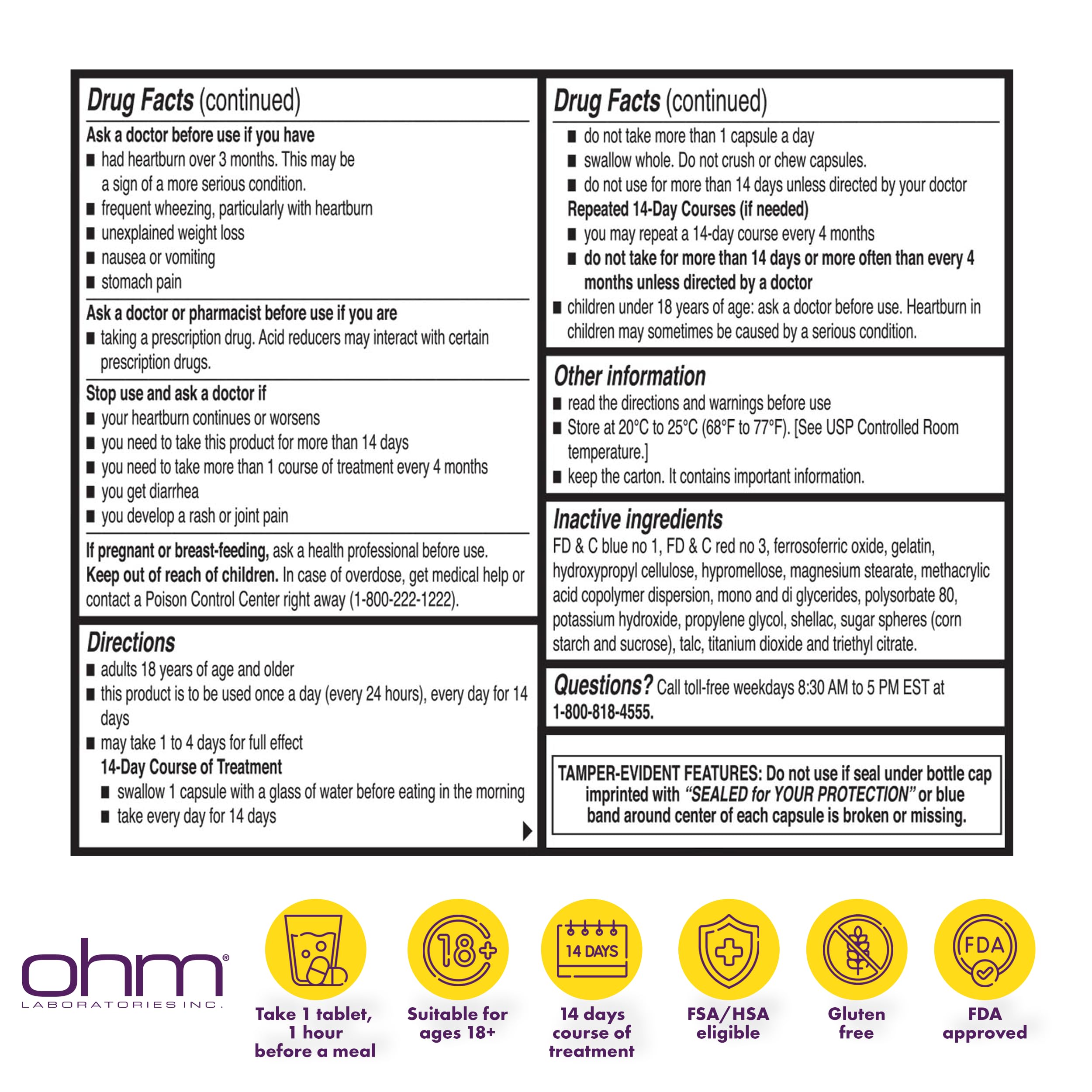 Ohm Esomeprazole Magnesium Delayed Release Capsules 20mg - Frequent Heartburn & Acid Reflux Relief, 24 Hour Chest & Stomach Acid