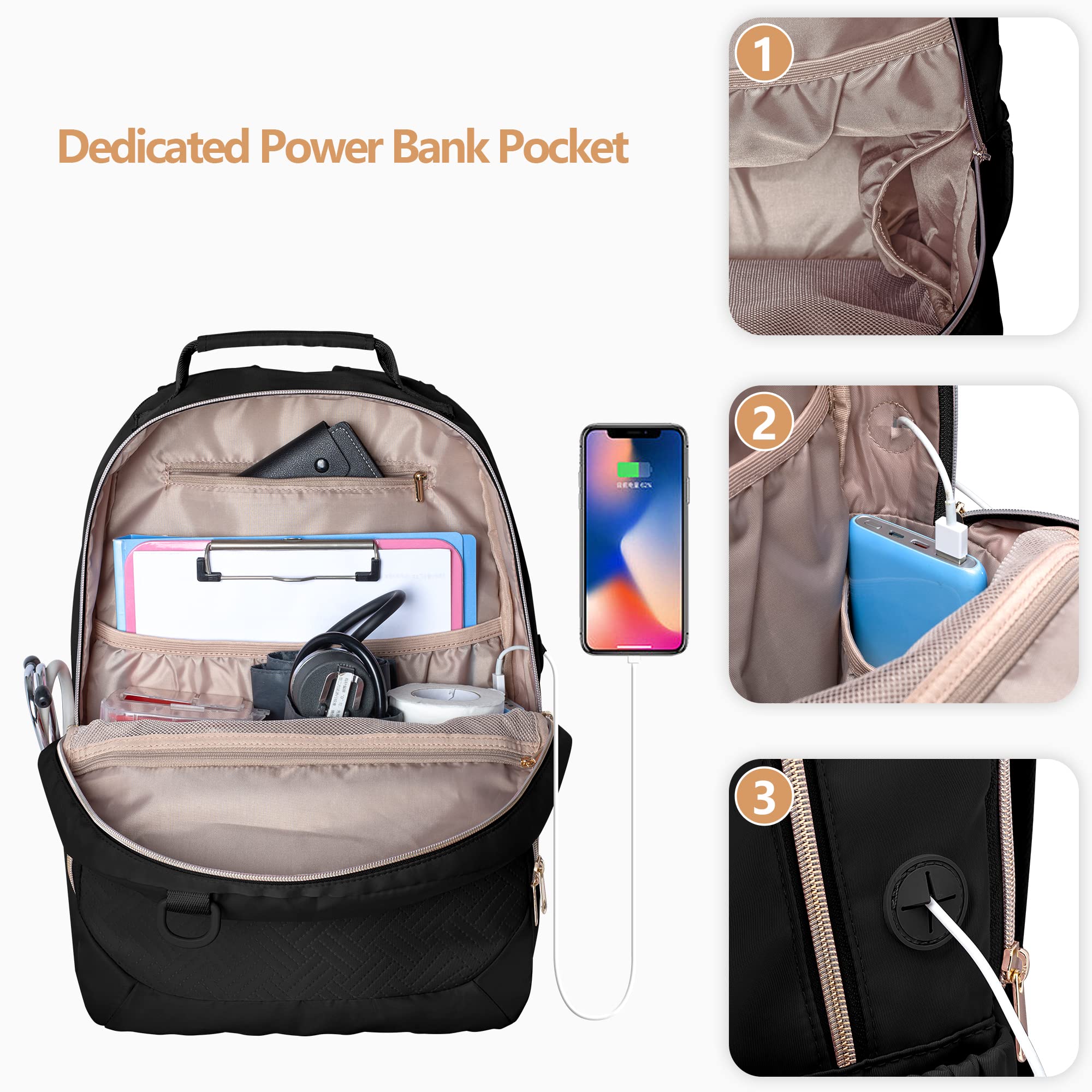 Fasrom Nurse Bag Backpack for Work Women with USB Charging Hole, Home Health Clinical Bag with Laptop Compartment for Staff Nurs