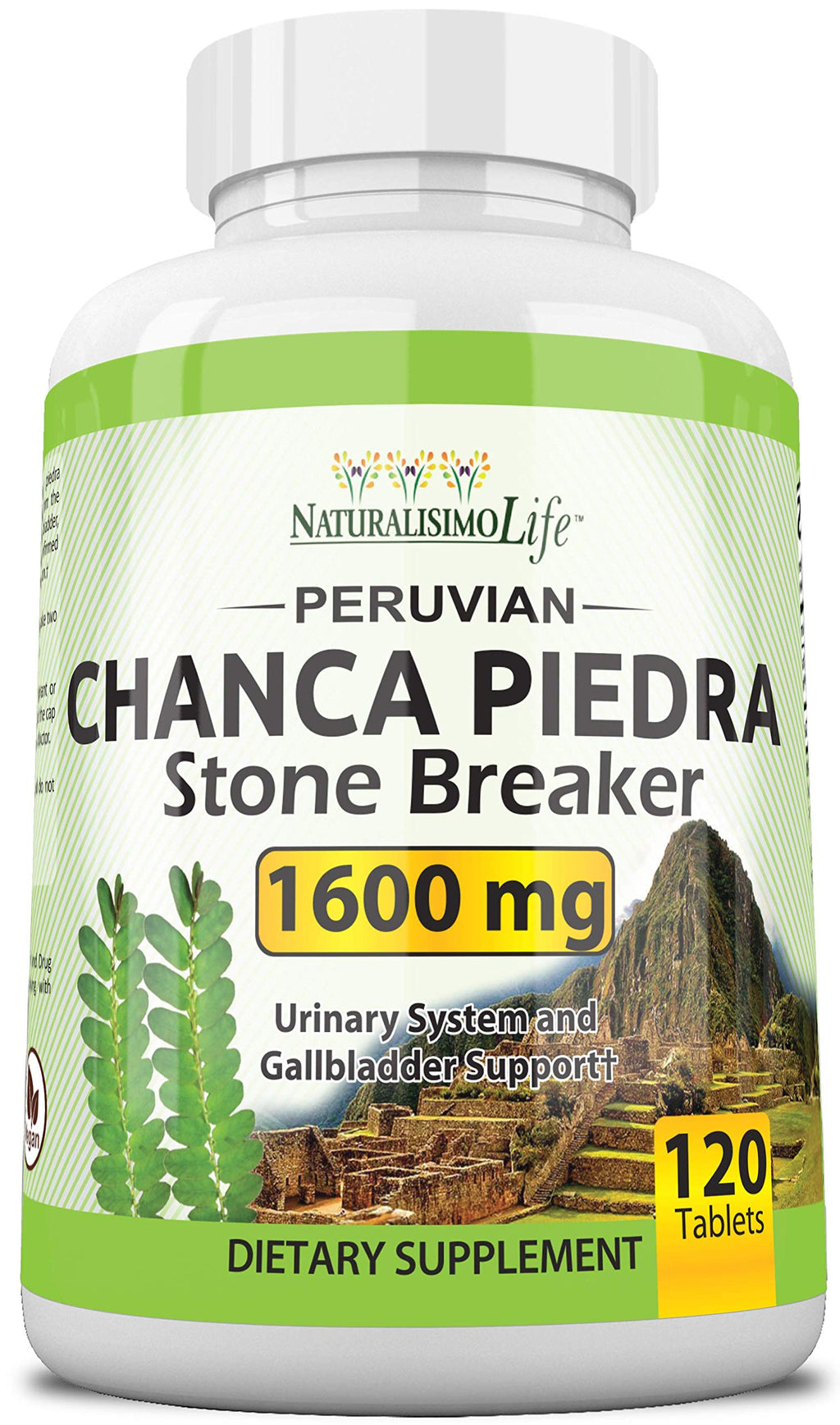 NaturalisimoLife Chanca Piedra 1600 mg - 120 Tablets Kidney Stone Crusher Gallbladder Support Peruvian Chanca Piedra Made in The