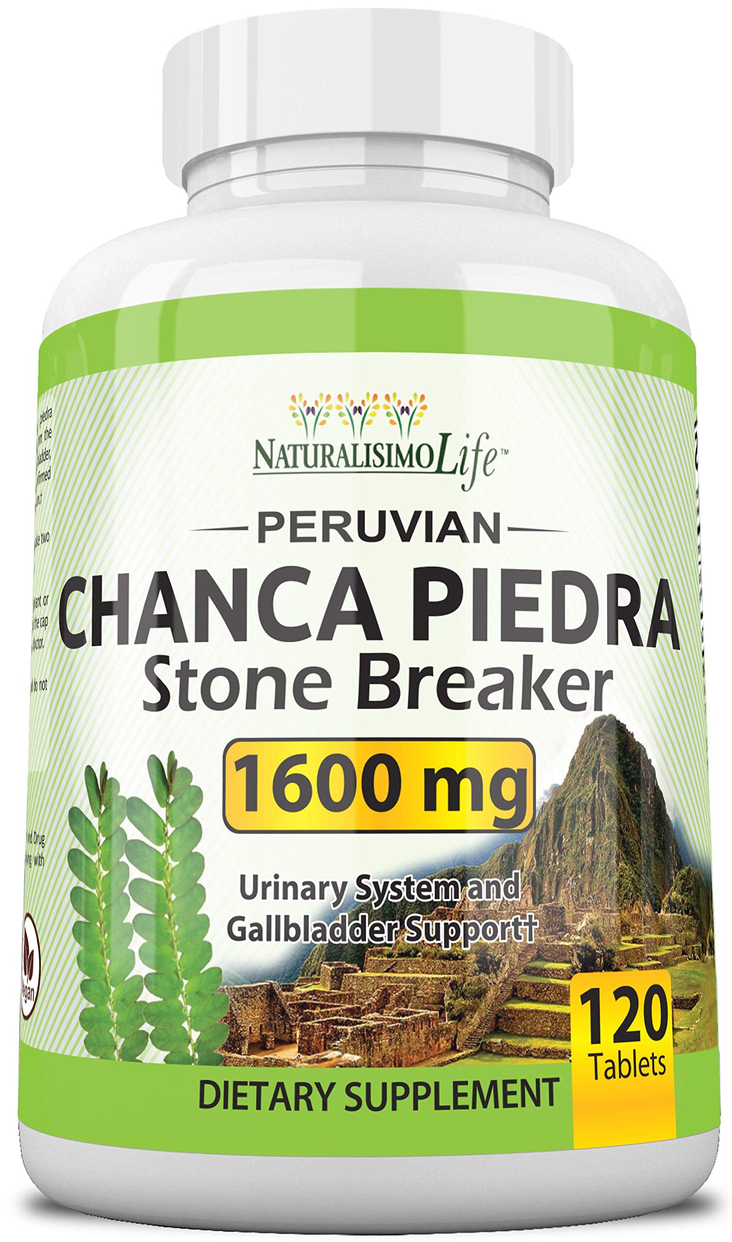 NaturalisimoLife Chanca Piedra 1600 mg - 120 Tablets Kidney Stone Crusher Gallbladder Support Peruvian Chanca Piedra Made in The