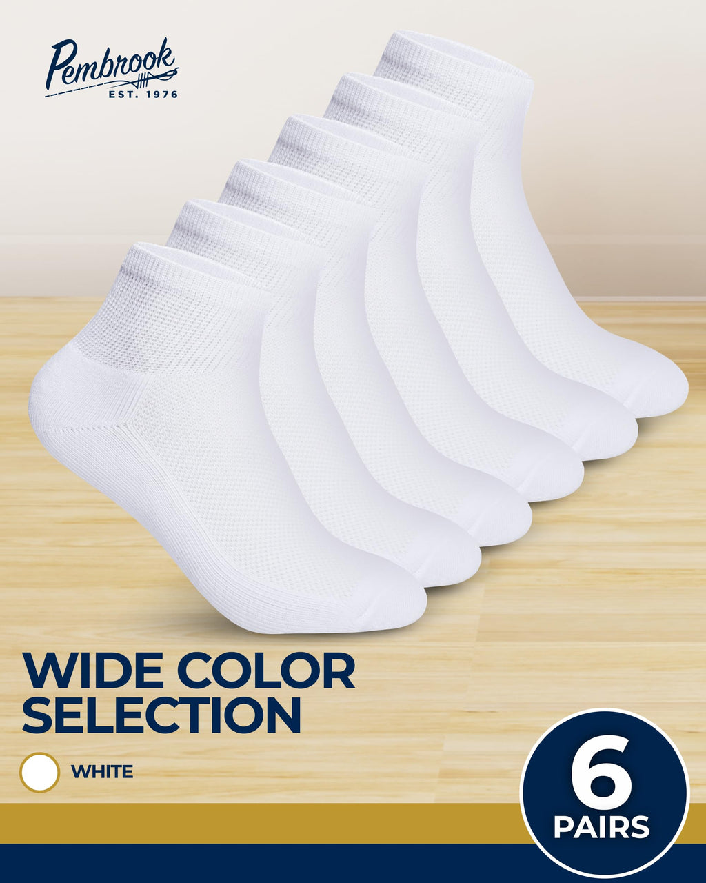 Pembrook White Diabetic Socks for Men & Women | 6 Pairs | Wide Stretch Top Mens Diabetic Socks | Diabetic Socks for Men 9-12 | A