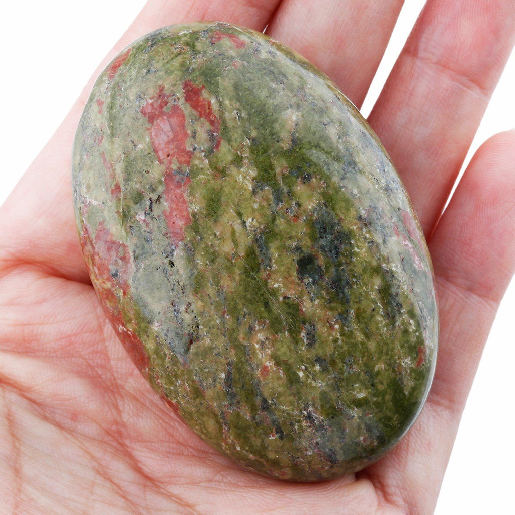 Rockcloud Oval Worry Stones,Palm Pocket Energy Stone,Healing Crystal with Velvet Bag,Unakite