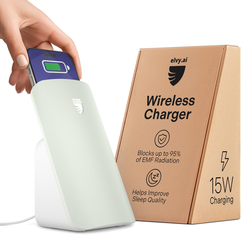 Elvy Fast Qi Wireless Charger for Cell Phones - Designed with EMF Management Technology for Enhanced Charging, Advanced Environm