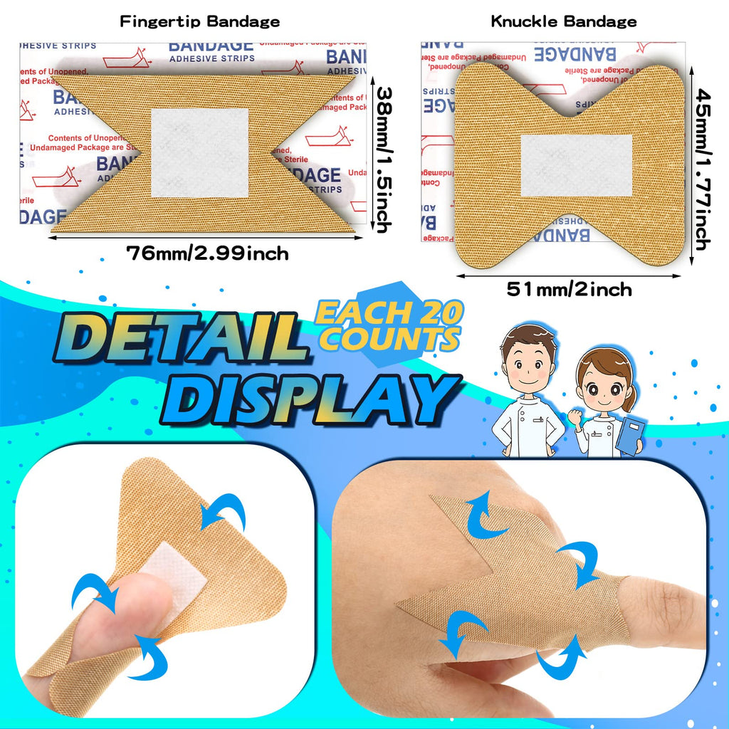 Nuanchu 100 Pieces Flexible Fabric Adhesive Bandages Assorted Bulk Fingertip Breathable Elastic Knuckle Bandages Prevent Infecti