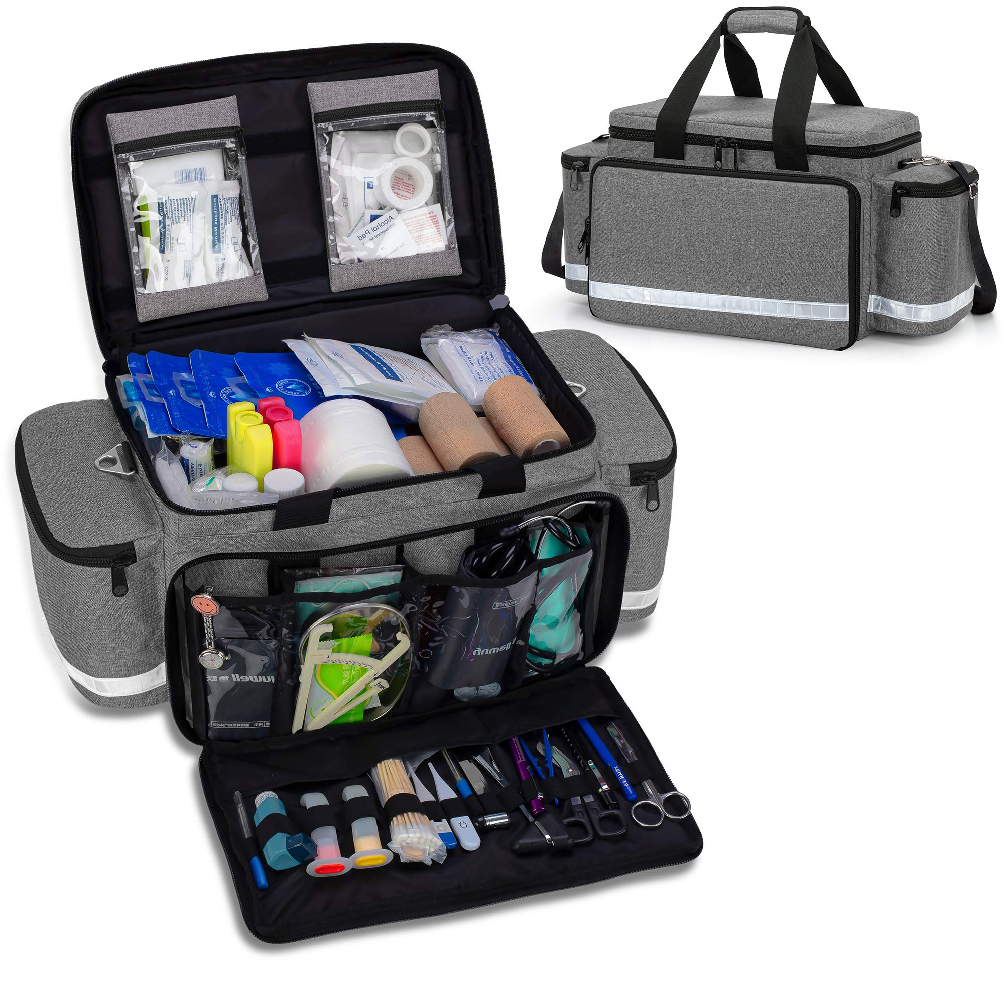 Trunab Professional Medical Bag, First Aid Storage Bag, Empty Emergency Responder Trauma Bag with Inner Dividers and No-Scratch 