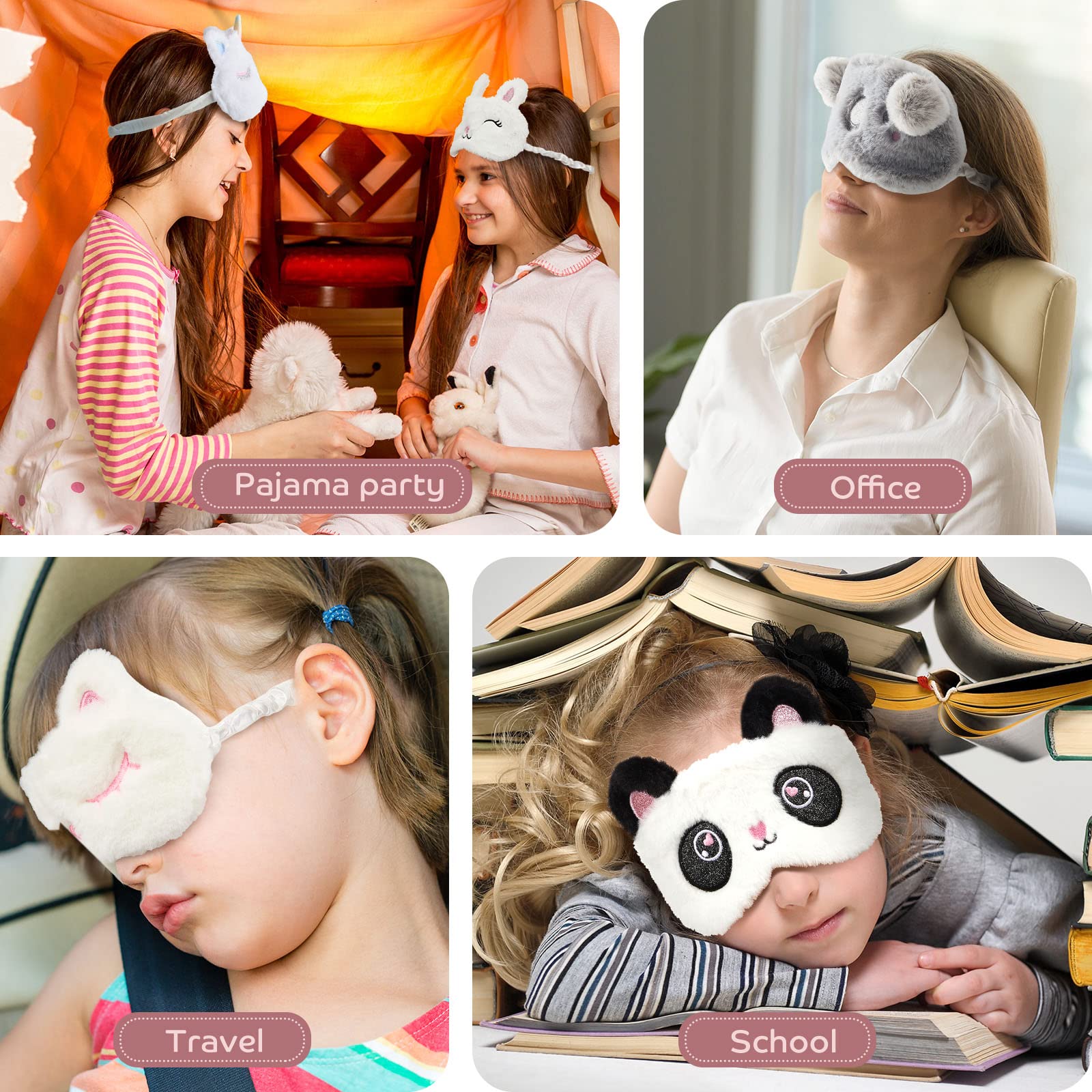 6 Pcs Kids Sleep Mask Cute Unicorn Animal Sleeping Eye Cover Funny Soft Plush Blindfold Eyeshade for Women Girls Kids Plane Trav