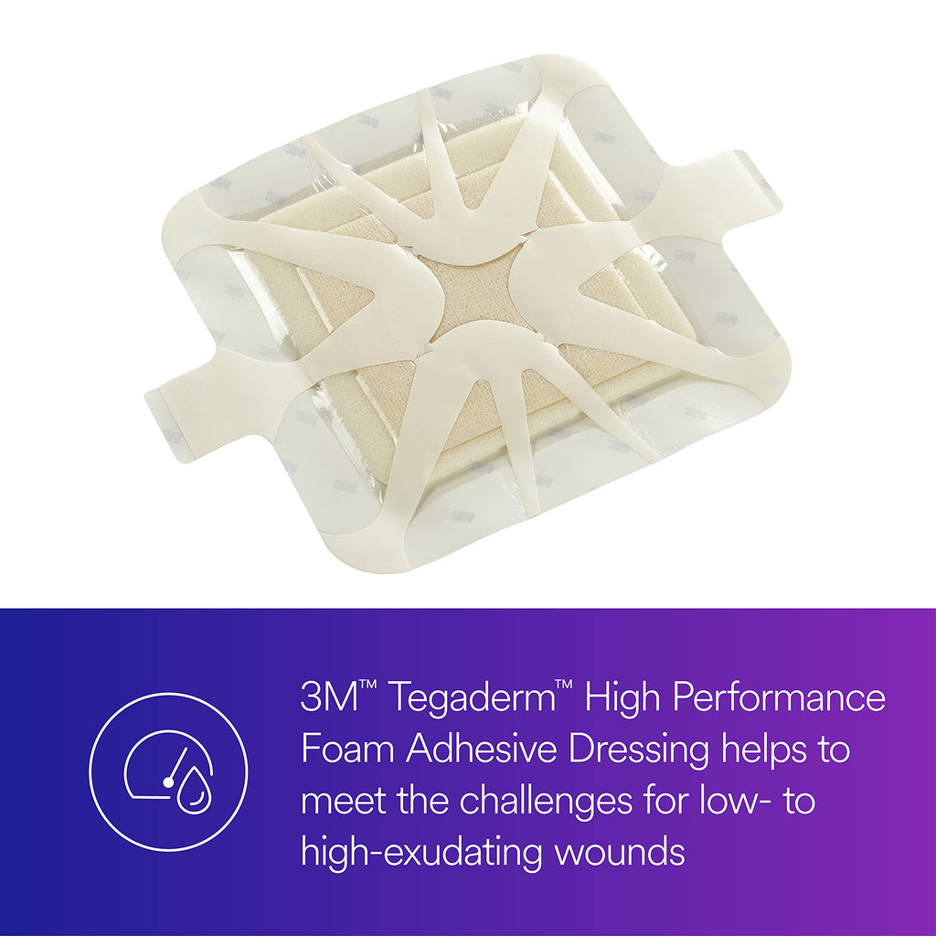 3M Tegaderm High Performance Foam Adhesive Dressing 90612, Square, 10 Bag/Carton, 4 Carton/Case