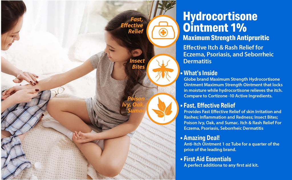 Globe Hydrocortisone Maximum Strength Transparent Ointment 1%,1 oz | Anti-Itch Topical Ointment for Redness, Swelling, Itching,