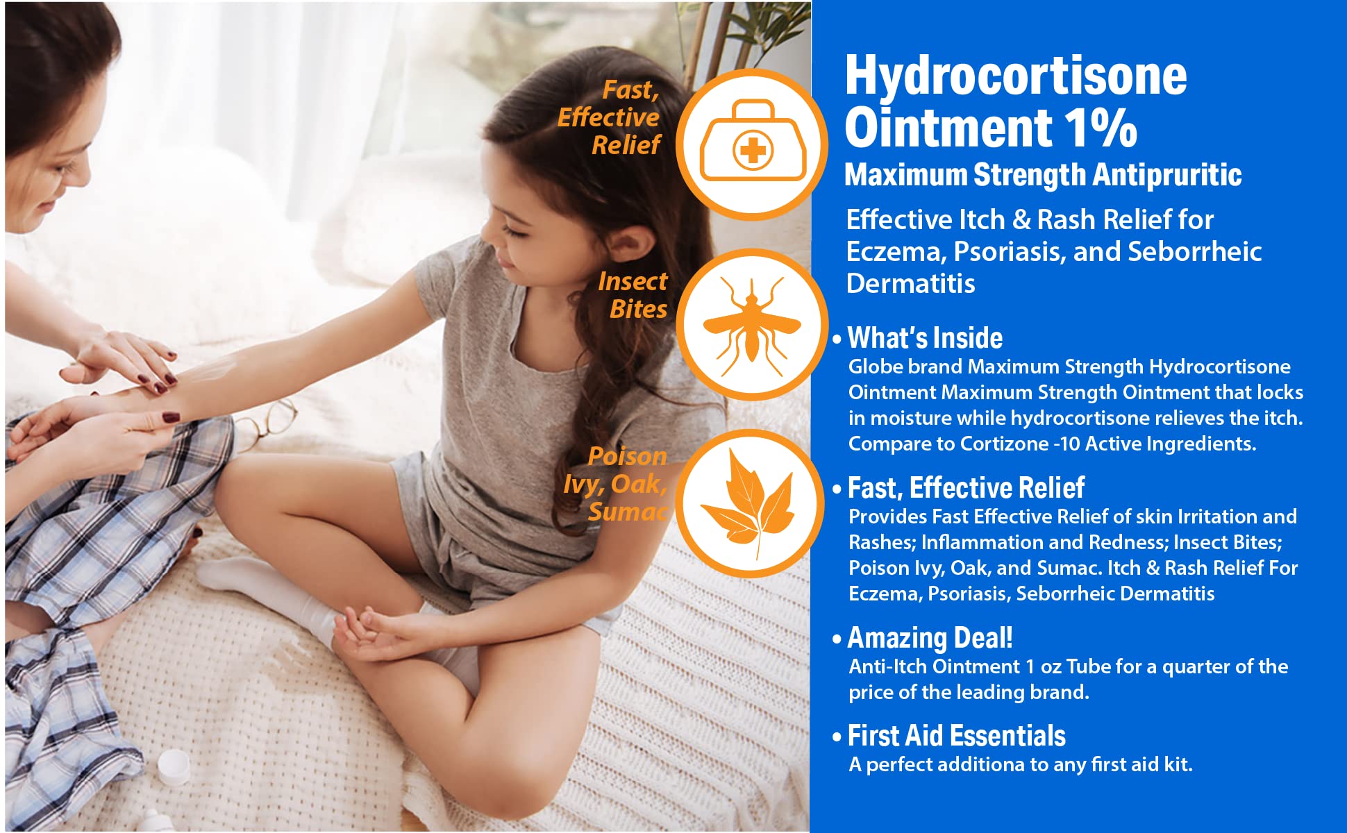 Globe Hydrocortisone Maximum Strength Transparent Ointment 1%,1 oz | Anti-Itch Topical Ointment for Redness, Swelling, Itching,