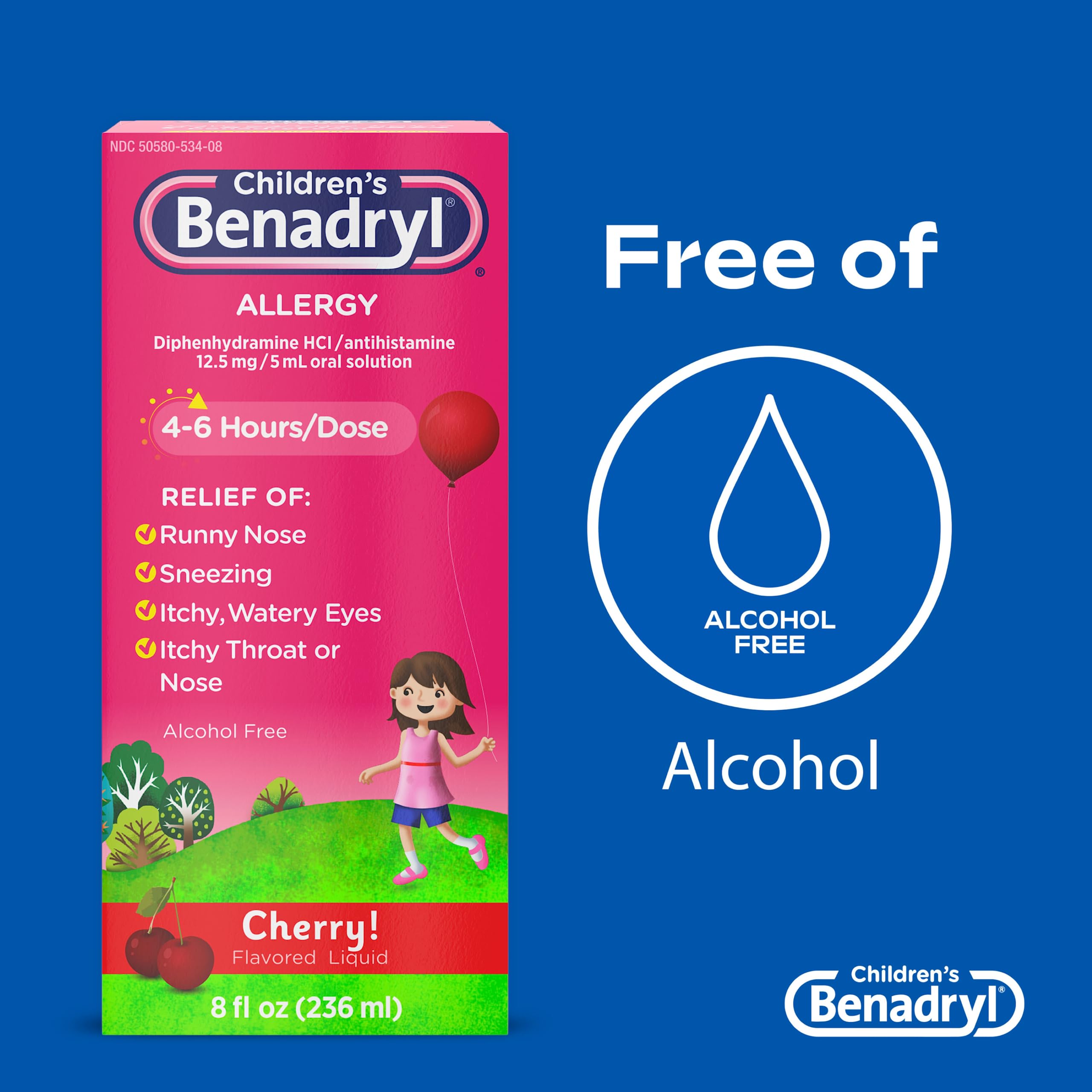 Benadryl Childrens Allergy Relief Liquid Medicine with Diphenhydramine HCl Antihistamine for Kids Allergy Relief, Effective Al