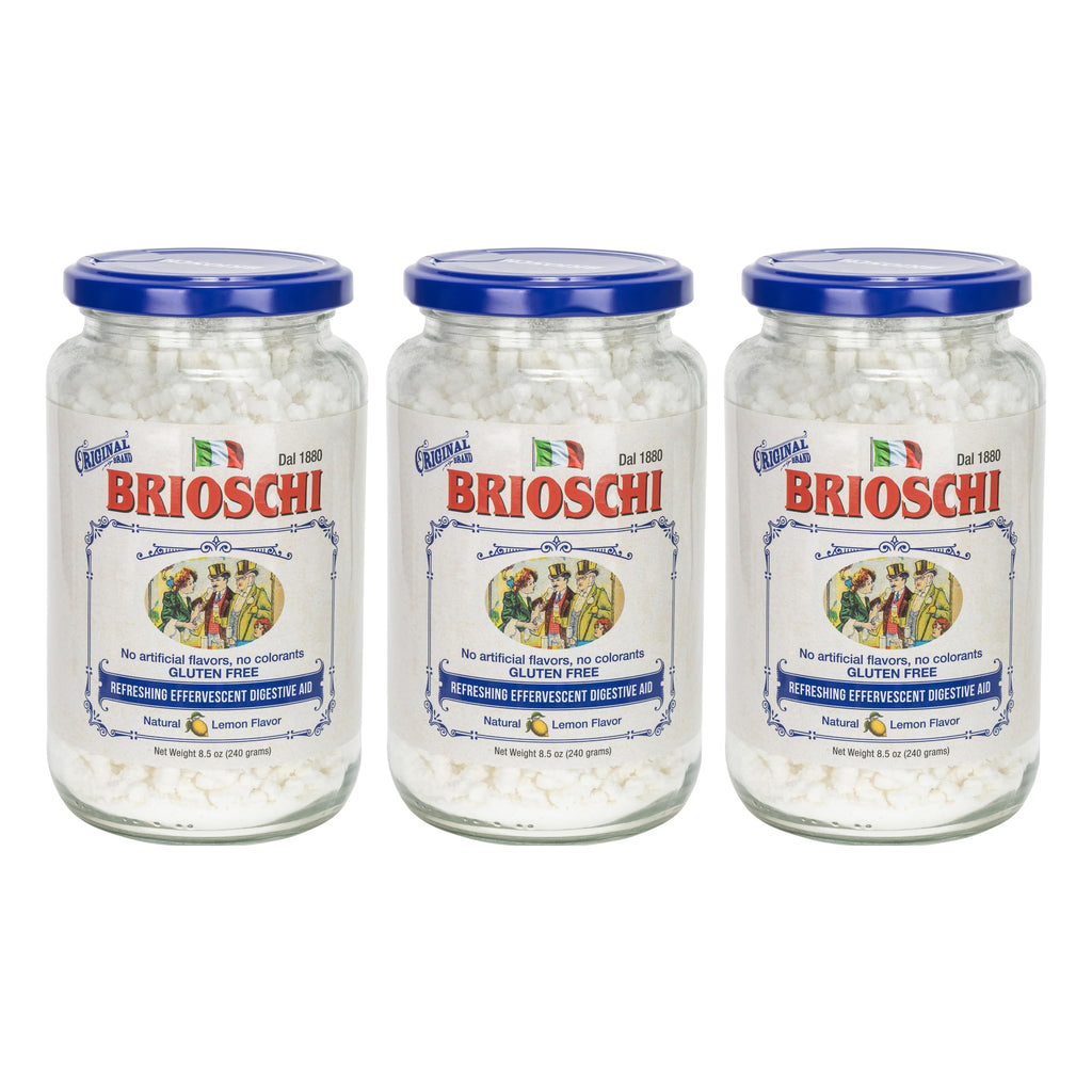 Brioschi [Pack 3 Italian Lemon Flavored Refreshing Effervescent | Digestive Aid, Heartburn, Upset Stomach, Acid Indigestion | Gl
