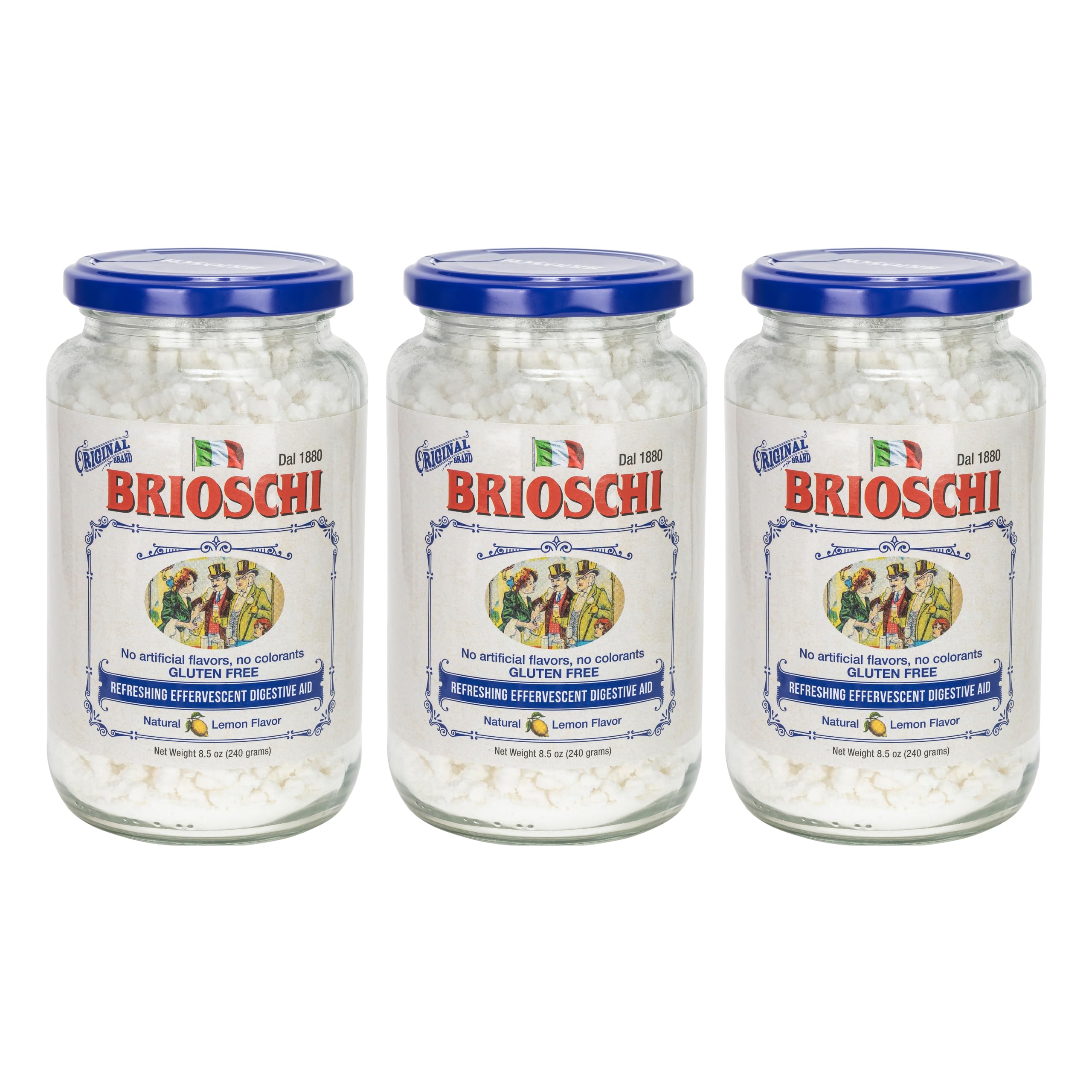 Brioschi [Pack 3 Italian Lemon Flavored Refreshing Effervescent | Digestive Aid, Heartburn, Upset Stomach, Acid Indigestion | Gl