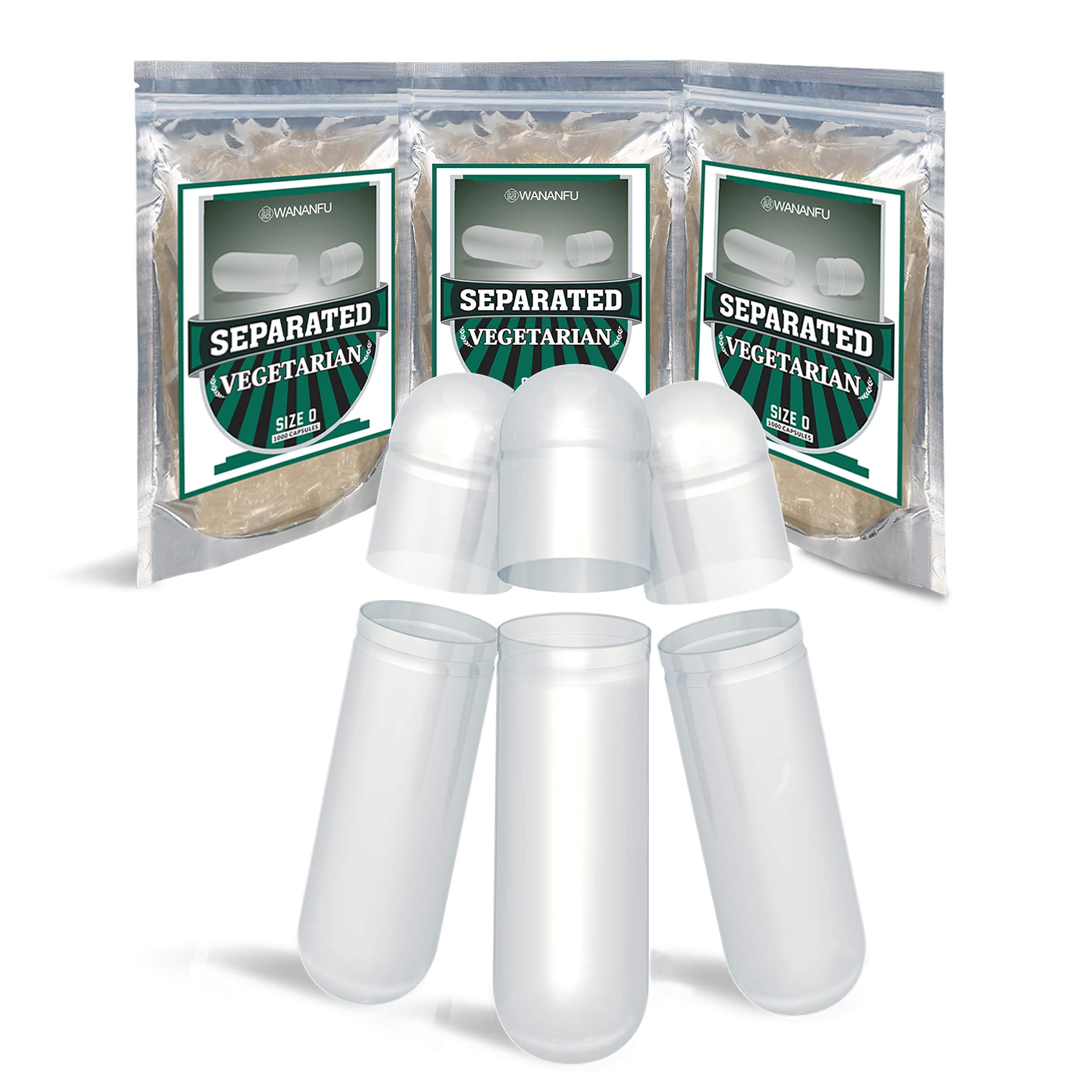 wananfu Pre-Separated Empty Capsules 0 Vegetarian (1000 Count), Clear Fillable Veggie Pill Capsules Size 0 for Making Your Own S