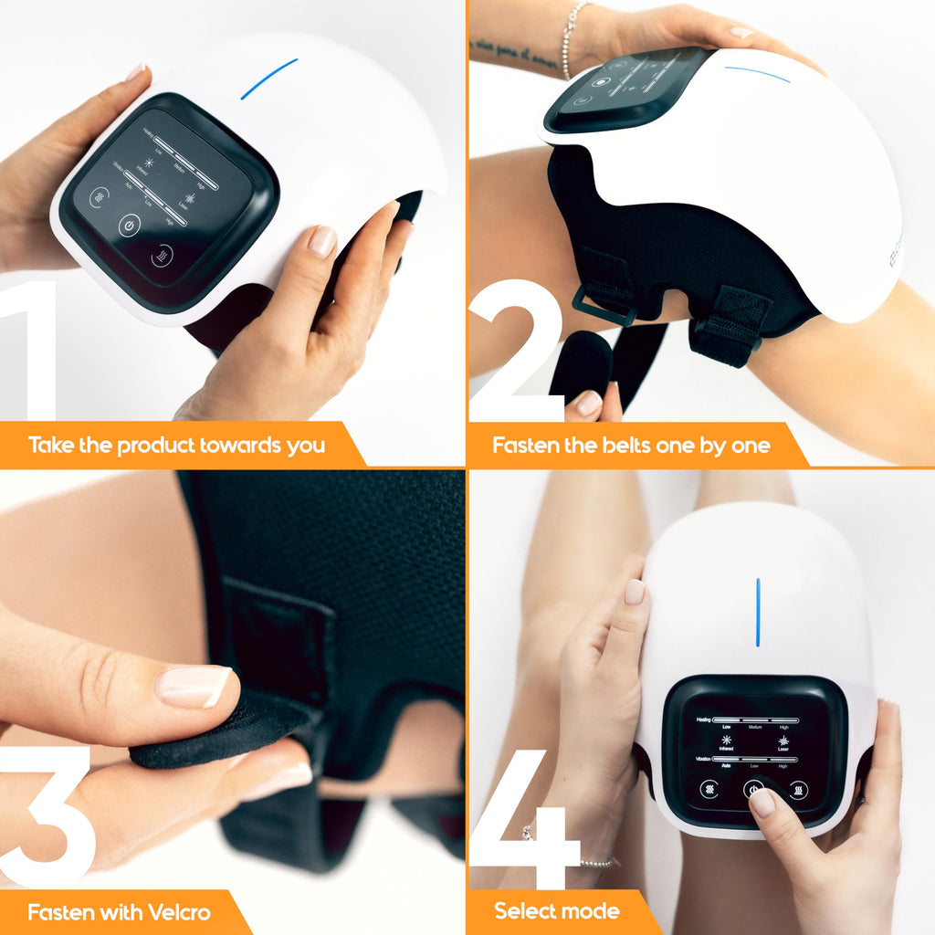 Careella Wireless Knee Massager with Heat, Comfort Vibration, Adjustable Straps, Cordless Design & Gentle Light - Heating Pad fo