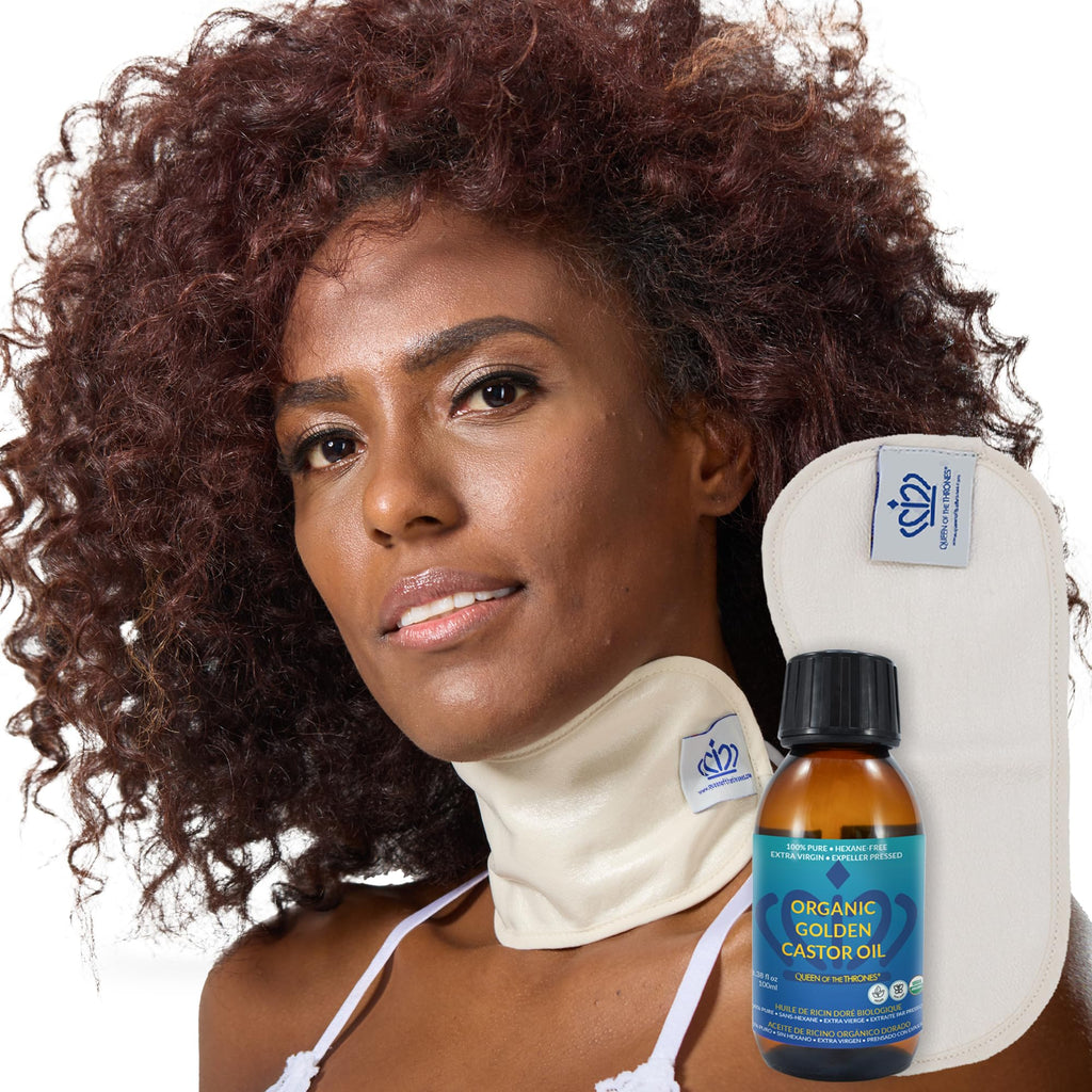QUEEN OF THE THRONES Castor Oil Pack for Neck Less Mess, Reusable, Organic Cotton Flannel, Naturopathic Doctor Designed (Castor 
