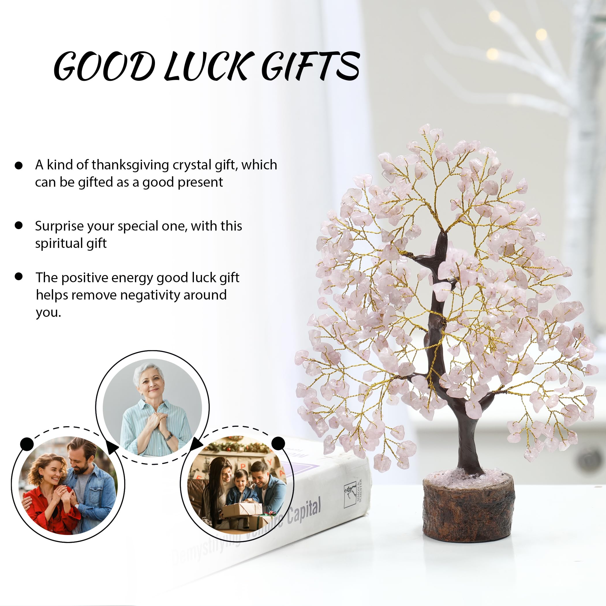 Rose Quartz Money Tree, Crystal Gifts, Rose Quartz Crystals, Fengshui Money Tree, House Warming Gifts New Home, Pink Office Supp