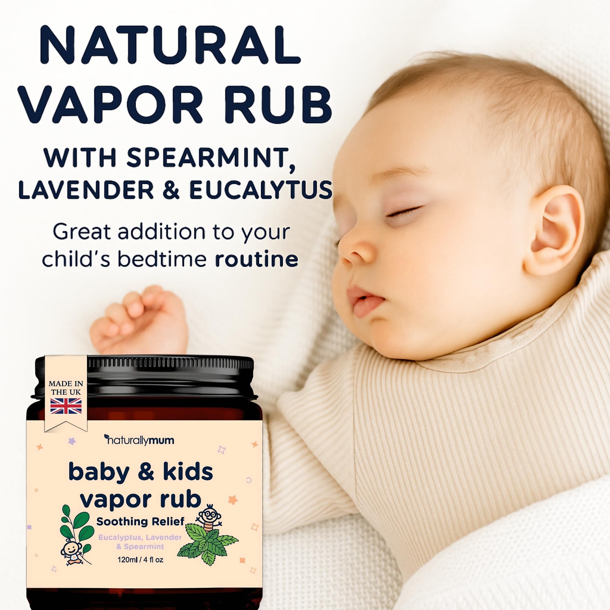 NATURALLY MUM Baby & Kids Vapor Rub - Natural Chest Rub for Congestion Relief & Calmer Sleep - Spearmint, Eucalyptus & Lavender