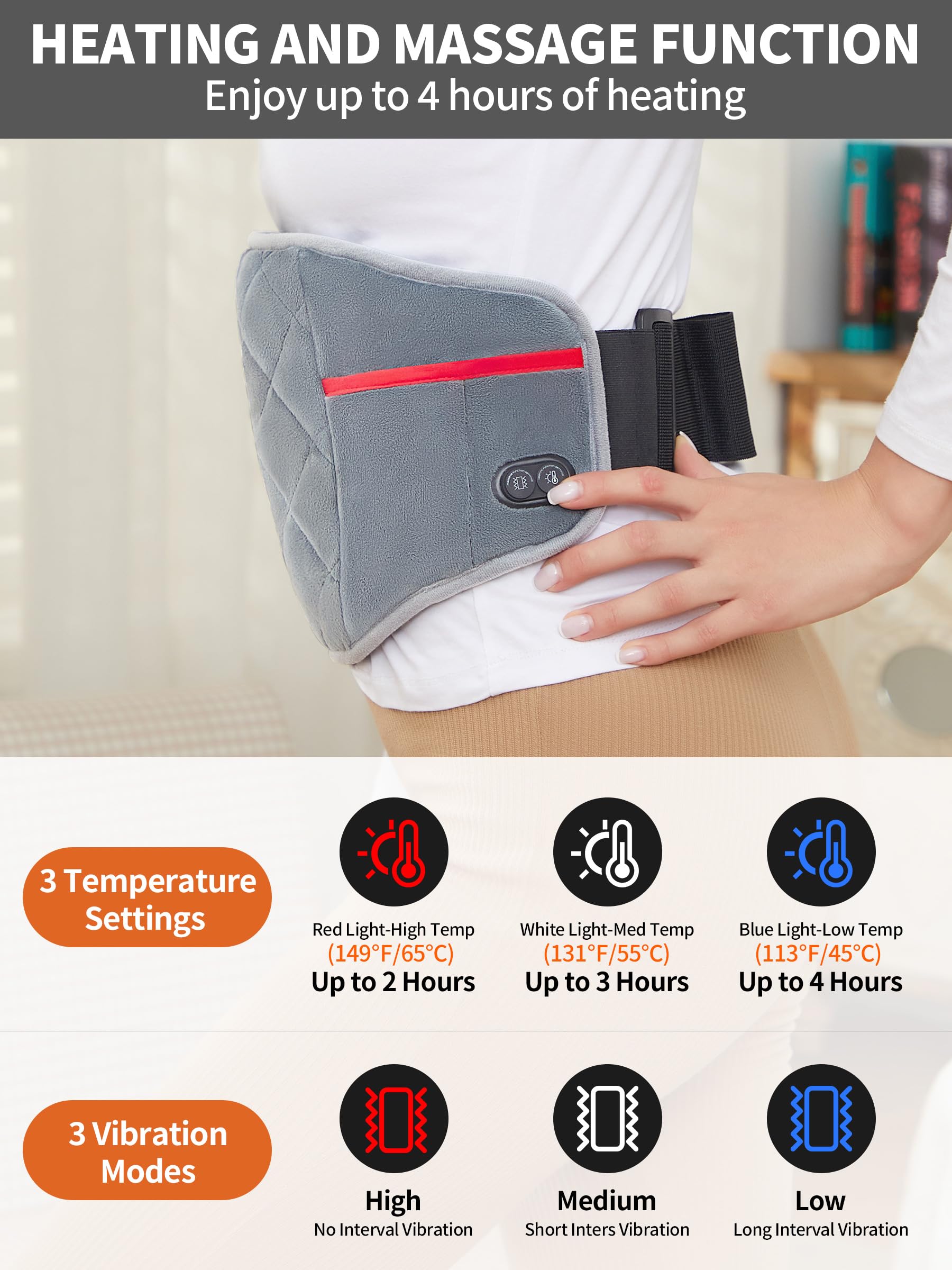 Vofuoti Portable Heating Pad, Cordless Heating Pad with Battery and Massager, 3 Vibration Modes and 3 Heating Settings, Heated P