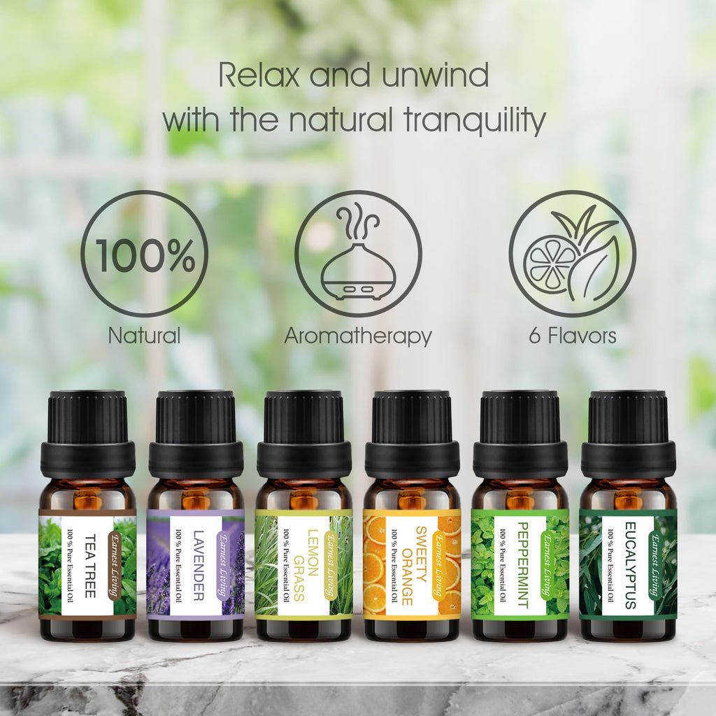 Earnest Living Tea Tree, Peppermint, Lavender, and Eucalyptus Essential Oil Set for Home Diffusers