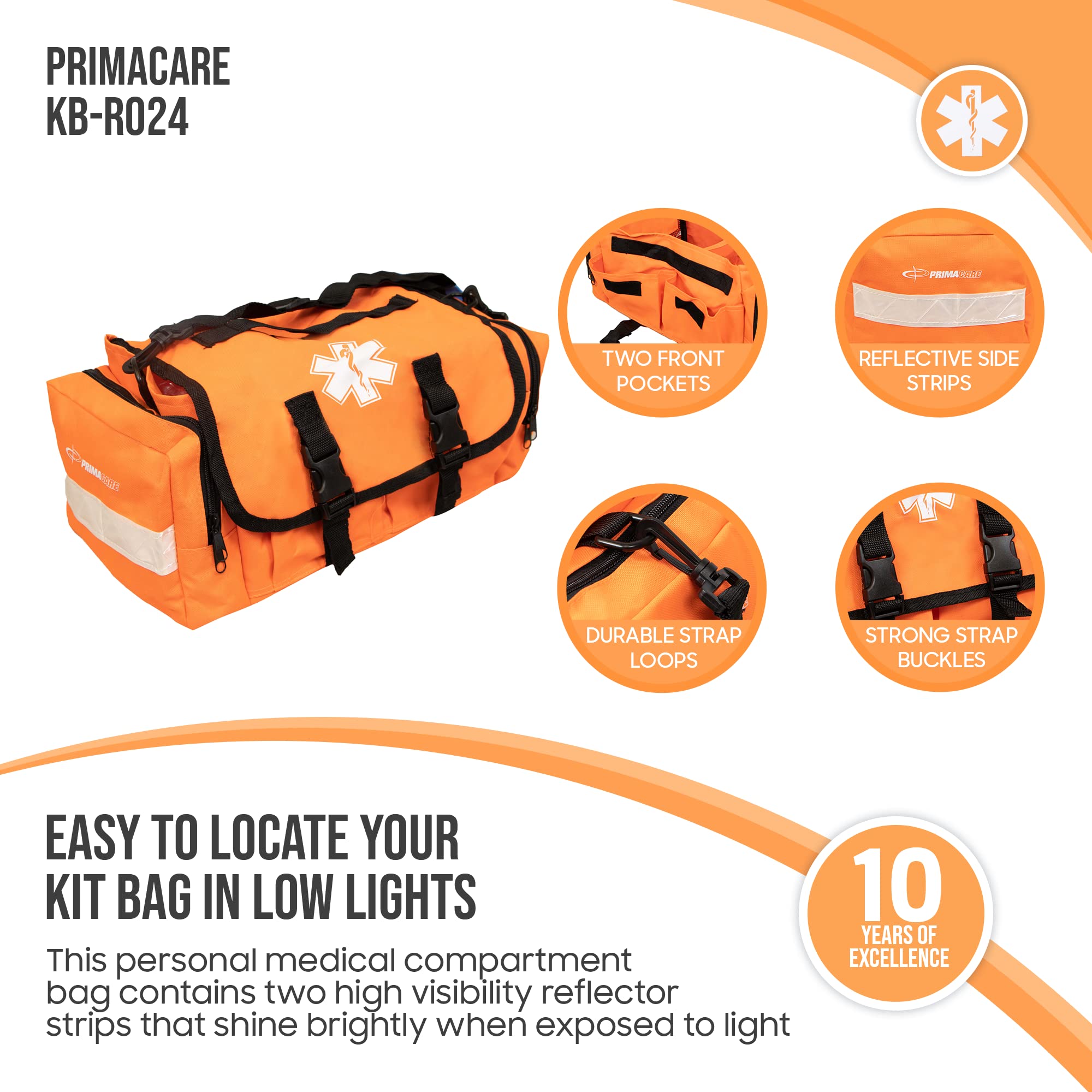 Primacare KB-RO24 Empty First Responder Bag, 15x9x8, Professional Compartment Kit Carrier for Trauma and Emergency Medical Suppl