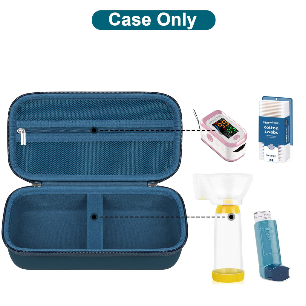 Canboc Carrying Case for Asthma Inhaler, Handheld Spacer for Adults and Kids, Masks, Hard Inhaler Box with Mesh Pocket fit Medic