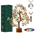 7 Chakra Healing Crystal Tree of Life, Handmade Golden Wire Crystal Tree for Good Luck, Positive Energy, Wealth, Reiki Healing, 