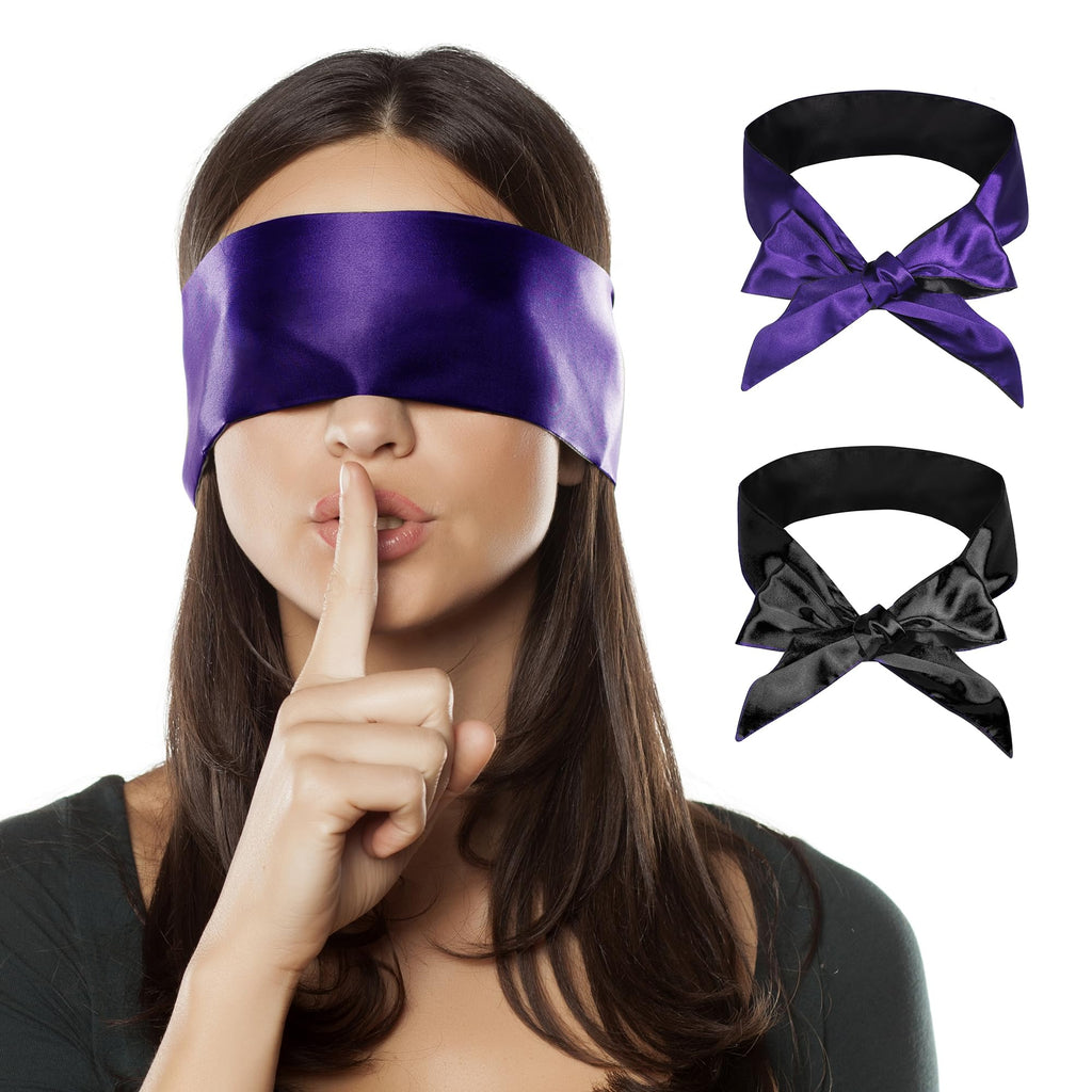 FRESHME 2pc Satin Blindfold Sleep Mask - Valentine's Day Gift Soft Adjustable Blockout Light Silk Eye Sleeping Mask for Couples 