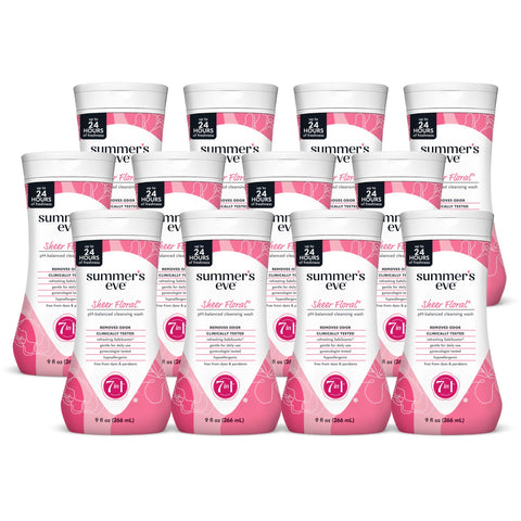 Summer's Eve Sheer Floral Refreshing Daily All Over Feminine Body Wash, Removes Odor, Feminine Wash pH Balanced, 9 fl oz, 12 Pac
