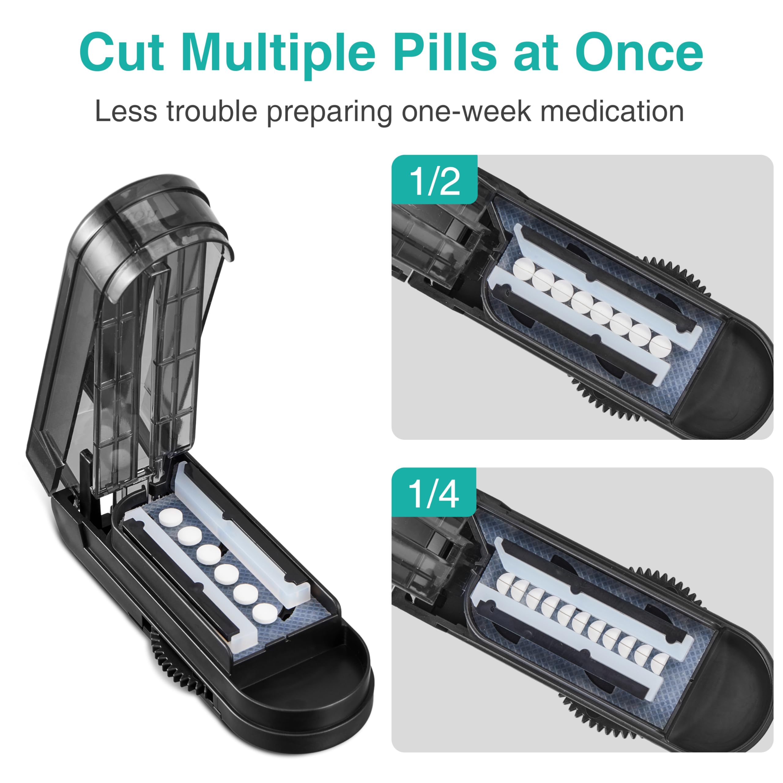 Fullicon Pill Cutter, Adjustable Cutter with precision alignment, Stainless Steel Blade & Guard, Splitter with Free Brush & Pill