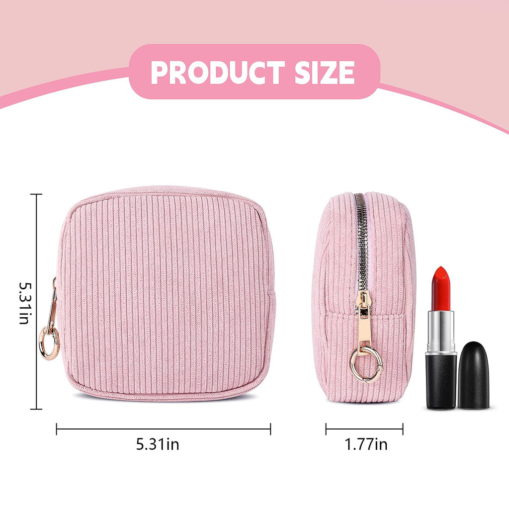 Playexen Period Bag for Teen Girls, Corduroy Sanitary Napkin Storage Bag, Menstrual Pad Pouches Tampon Holder for Purse (Pink)