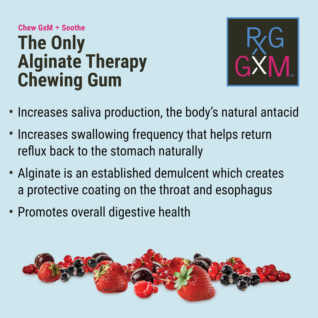 Reflux Gourmet Berry Soothe Gum Alginate Therapy Sodium Bicarbonate Gum for Acid Reflux, Oral, Cognitive, and Digestive Support,