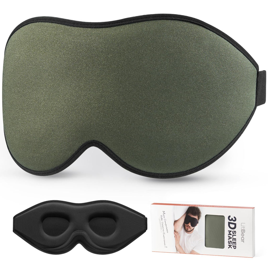 LitBear Sleep Mask for Men Side Sleeper, Sleeping Mask for Women Light Blocking, 3D Contoured Cup Eye Mask Sleeping, Soft Lightw