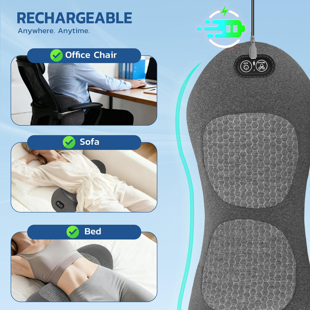 ZOYACREATE Rechargeable 3 in 1 Lumbar Support Pillow, Electric Lower Back Massager Waist Decompression Devices Heat Vibration