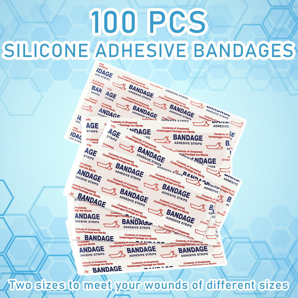 Funtery 100 Pcs Silicone Bandages Assorted Sizes Sensitive Skin, Painless Removal Silicone Bandages for Fragile Sensitive Skin E
