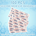 Funtery 100 Pcs Silicone Bandages Assorted Sizes Sensitive Skin, Painless Removal Silicone Bandages for Fragile Sensitive Skin E