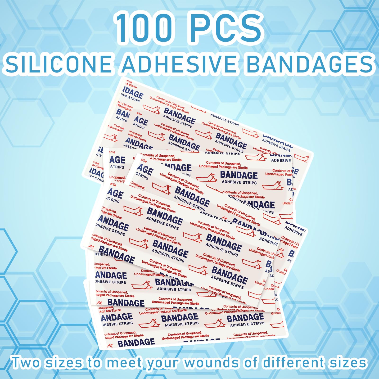 Funtery 100 Pcs Silicone Bandages Assorted Sizes Sensitive Skin, Painless Removal Silicone Bandages for Fragile Sensitive Skin E
