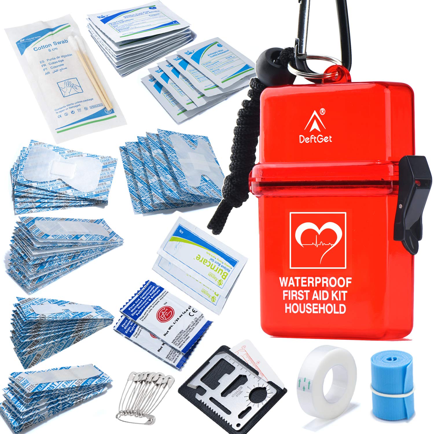 DEFTGET Waterproof First Aid Kit Travel essentials small Emergency Survival Kits mini Durable Lightweight for Minor Injuries Cam