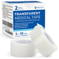 LotFancy Transparent Medical Tape 2 Rolls - 1 x 10 Yd, Adhesive Clear Hypoallergenic Surgical Tape, PE First Aid Tape for Wound,
