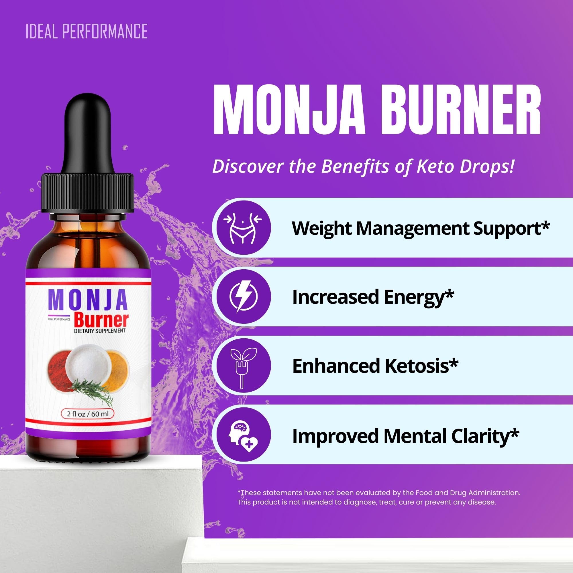 Monja Burner Burn Drops - Official Monja Tea Drops, MonjaBurner Liquid Drop Supplement, Natural Ingredients Advanced Formula, Mo