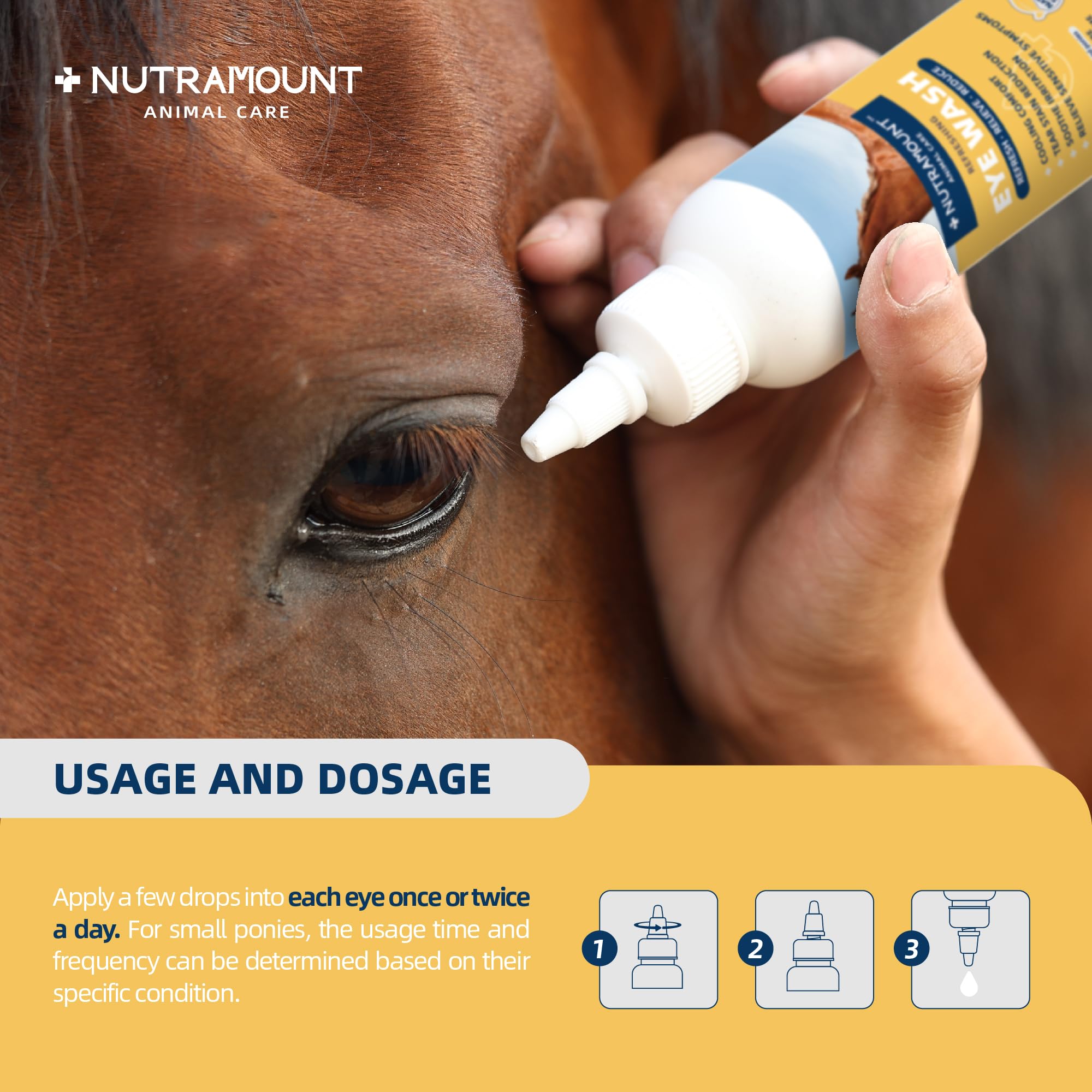 Nutramount Eye Wash for Horses and Ponies 150ML/5 fl. oz Mild Botanical Formula Reduces Tear Staining Twin Bottle Set