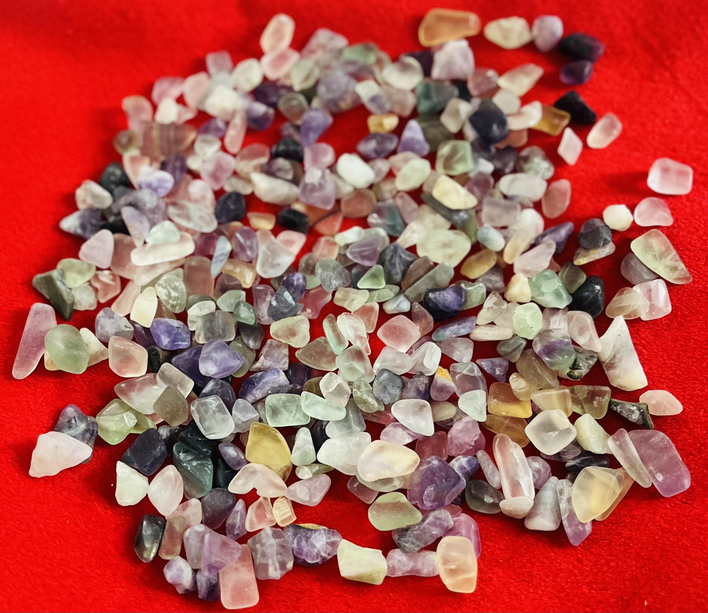 Indian Consigners Natural Crushed Polished Tumbled Gem Stone Chips, Decoration & Healing Crystals (Multi Fluorite)