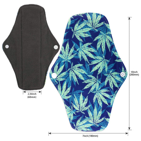 Reusable Menstrual Pads (7 in 1, 25.4cm 4 Layers), Bamboo Cloth Pads for Heavy Flow with Wet Bag, Large Sanitary Pads Set with W